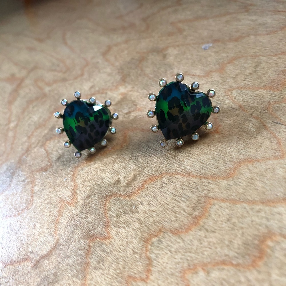 Betsey Johnson Leopard Print Heart Earrings